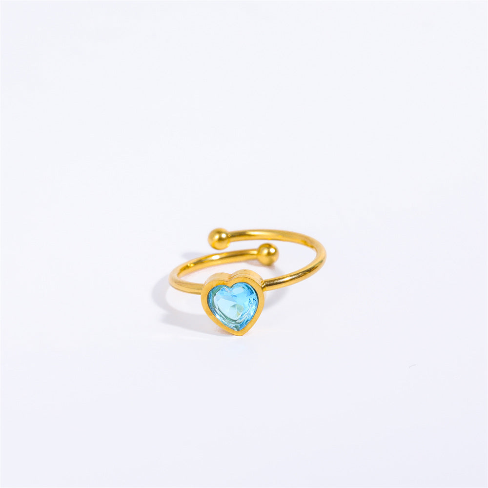 Venta al por mayor Anillo de oro de 18 quilates chapado en corazón abierto de acero inoxidable